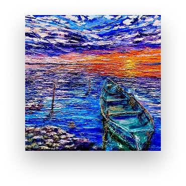 Sunset Fishing Boat Painting